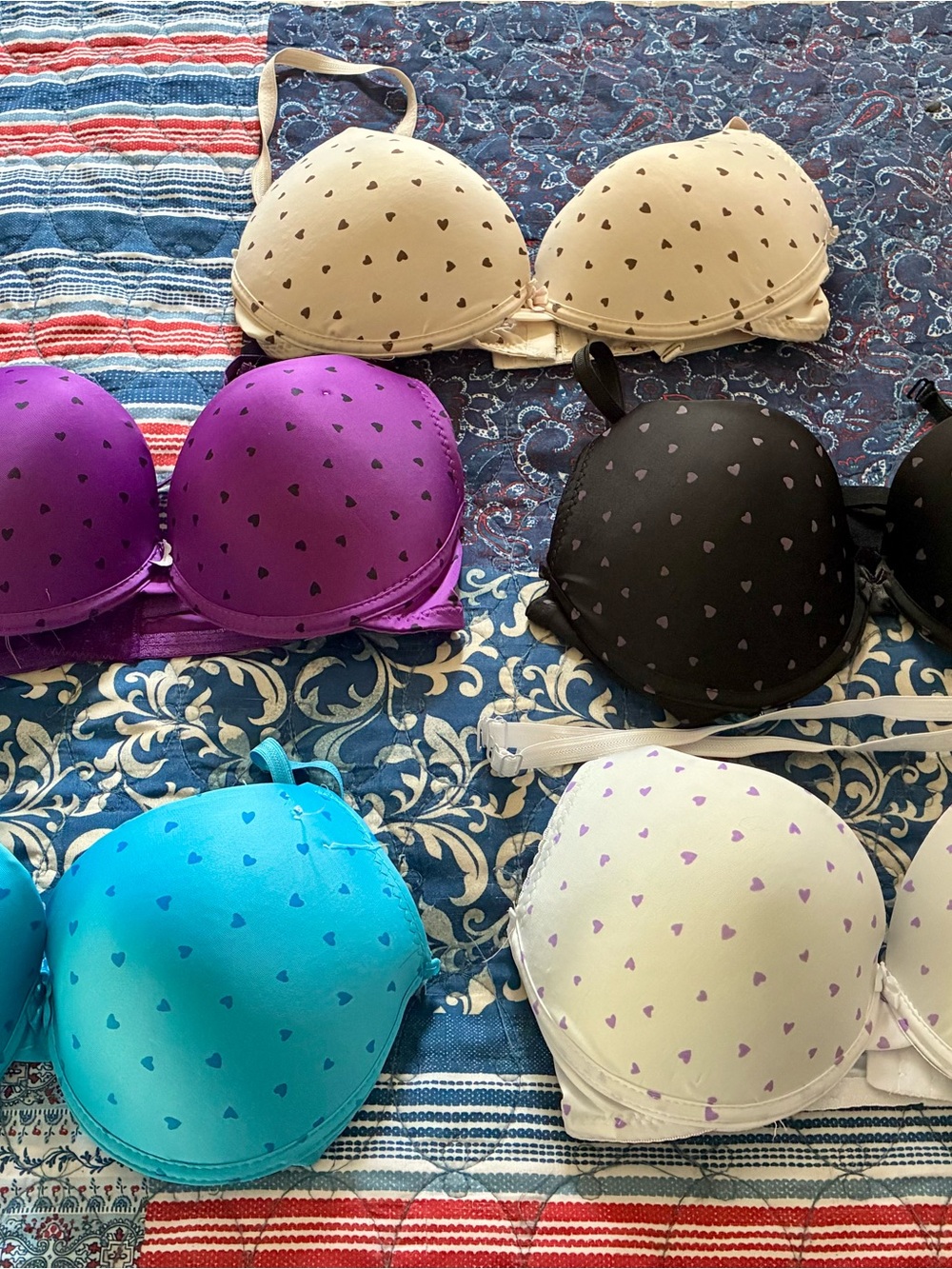 & Other Stories Heart-Print T-Shirt Bra in Purple, Black, Blue, Cream
